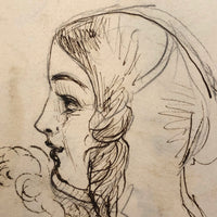 Early Victorian Watercolor and Pencil Sketches of Girls with Ringlets