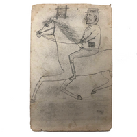 Willis Hutchinson 1883 Double-Sided Sketchbook Drawing: Man on Horse, Watch, Unicycle