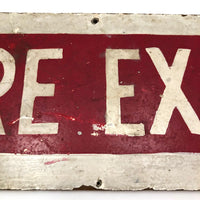 Red and White Hand-painted Fire Exit Arrow Sign with Perfect Patina