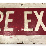 Red and White Hand-painted Fire Exit Arrow Sign with Perfect Patina
