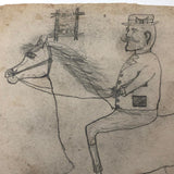 Willis Hutchinson 1883 Double-Sided Sketchbook Drawing: Man on Horse, Watch, Unicycle