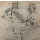 Willis Hutchinson 1883 Double-Sided Sketchbook Drawing: Man on Horse, Watch, Unicycle