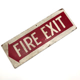 Red and White Hand-painted Fire Exit Arrow Sign with Perfect Patina