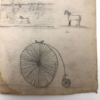 Willis Hutchinson 1883 Double-Sided Sketchbook Drawing: Man on Horse, Watch, Unicycle