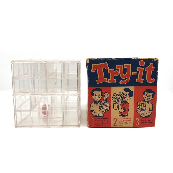 "Try It" c. 1960 Milton Bradley Lucite Ball in Maze Puzzle