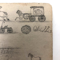 Willis Hutchinson 1883 Double-Sided Sketchbook Drawing: Man on Horse, Watch, Unicycle