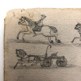 Willis Hutchinson 1883 Double-Sided Sketchbook Drawing: Man on Horse, Watch, Unicycle