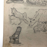 Willis Hutchinson 1883 Double-Sided Sketchbook Drawing: Animals, Rocker, Boy with Hoop