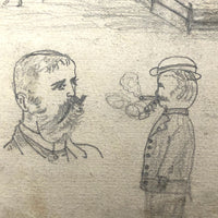 Willis Hutchinson 1883 Double-Sided Sketchbook Drawing: Barnyard, Man Smoking Cigar, Beard,