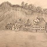 Sweet Naive 1880s Graphite Drawing of Hillside Village - 2 of 2