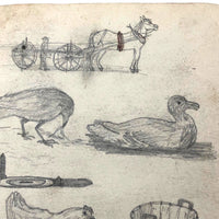 Willis Hutchinson 1883 Double-Sided Sketchbook Drawing: Barnyard, Man Smoking Cigar, Beard,