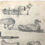 Willis Hutchinson 1883 Double-Sided Sketchbook Drawing: Barnyard, Man Smoking Cigar, Beard,