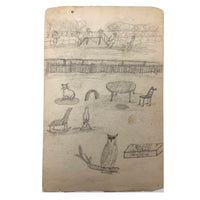 Willis Hutchinson 1883 Double-Sided Sketchbook Drawing: Owl, Cat, Baseball, Kites