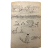 Willis Hutchinson 1883 Double-Sided Sketchbook Drawing: Owl, Cat, Baseball, Kites