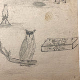 Willis Hutchinson 1883 Double-Sided Sketchbook Drawing: Owl, Cat, Baseball, Kites