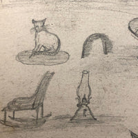 Willis Hutchinson 1883 Double-Sided Sketchbook Drawing: Owl, Cat, Baseball, Kites