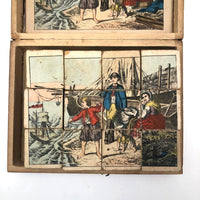 Lovely Antique Six Sided Litho Block Puzzle in Original Box, with Complete Set of Prints