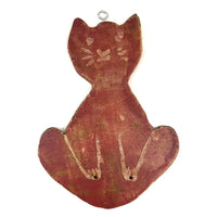 Wonderful Old Red Cat Wooden Cutout (Missing Hook Feet)
