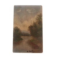 Atmospheric Small Antique Landscape on Wood Panel