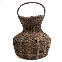 Unusual Antique New England Hourglass Shaped Dark Splint Basket