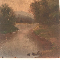 Atmospheric Small Antique Landscape on Wood Panel