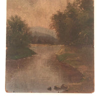 Atmospheric Small Antique Landscape on Wood Panel