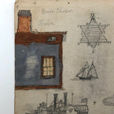 Willis Hutchinson 1883 Double-Sided Sketchbook Drawing: Faces, Stove, Star, Ships