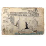 Willis Hutchinson 1883 Double-Sided Sketchbook Drawing: Train, Ship, Boy Blowing Bubbles