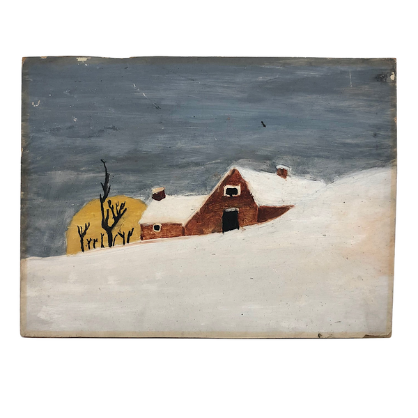 Quiet House in Snow, Oil on Board Painting