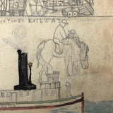 Willis Hutchinson 1883 Double-Sided Sketchbook Drawing: Train, Ship, Boy Blowing Bubbles
