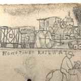 Willis Hutchinson 1883 Double-Sided Sketchbook Drawing: Train, Ship, Boy Blowing Bubbles