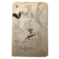 Willis Hutchinson 1883 Double-Sided Sketchbook Drawing: Train, Ship, Boy Blowing Bubbles