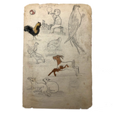 Willis Hutchinson 1883 Double-Sided Sketchbook Drawing: Train, Ship, Boy Blowing Bubbles