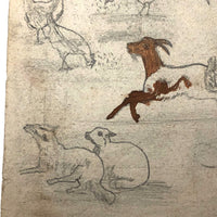 Willis Hutchinson 1883 Double-Sided Sketchbook Drawing: Train, Ship, Boy Blowing Bubbles
