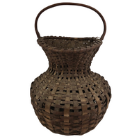 Unusual Antique New England Hourglass Shaped Dark Splint Basket