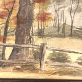 Painterly Old Watercolor Landscape with Gate and  Wispy Trees
