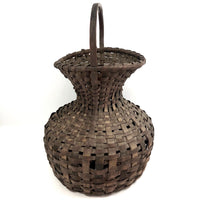 Unusual Antique New England Hourglass Shaped Dark Splint Basket