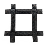 Shiny Black Old Chip Carved Tramp Art Frame, with Glass