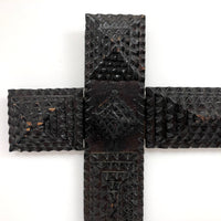 Shiny Black Old Chip Carved Tramp Art Frame, with Glass
