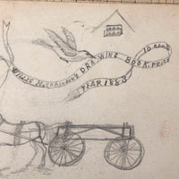 Willis Hutchinson 1883 Double-Sided Sketchbook Drawing: Man on Horse, Watch, Unicycle