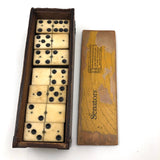 Louisa Seyfert's Excellent 1884 Bone Dominoes in Handmade Box, Complete Set