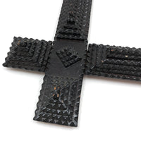 Shiny Black Old Chip Carved Tramp Art Frame, with Glass