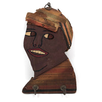 Black Americana Painted Wooden Folk Art Woman Keyholder