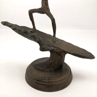 Bronze Tabletop Sculpture of Surfer Riding Wave