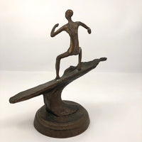 Bronze Tabletop Sculpture of Surfer Riding Wave