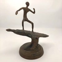 Bronze Tabletop Sculpture of Surfer Riding Wave