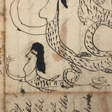 Fantastic c. 1830 Ink Drawing of Lamia with Verses, Riddles, Numbers