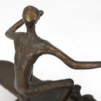 Bronze Tabletop Sculpture of Surfer Riding Wave
