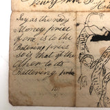 Fantastic c. 1830 Ink Drawing of Lamia with Verses, Riddles, Numbers