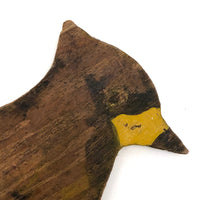 Old Wooden Cardinal Cutout with Bright Yellow Painted Beak